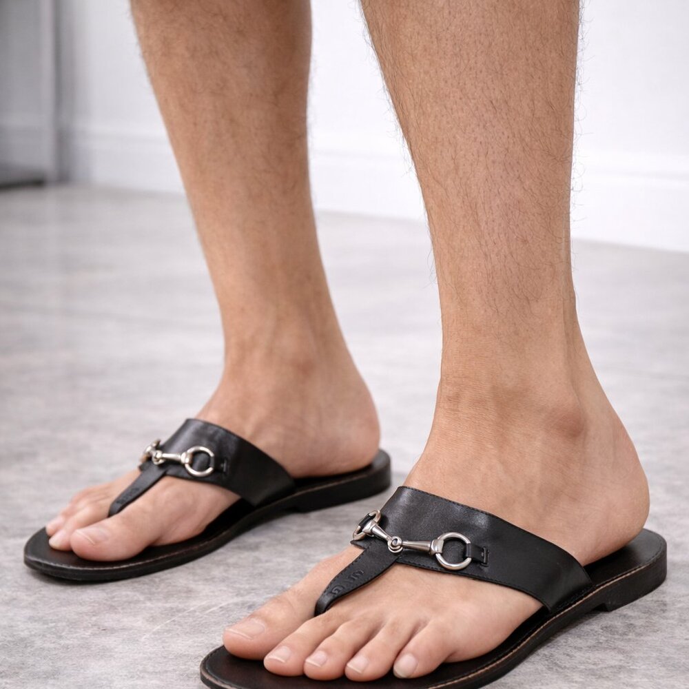 Gucci Black Leather Men’s Sandals 9.5